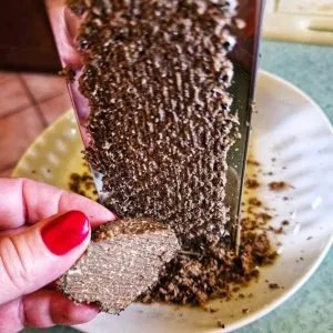 Tartufo grattugiato su piatto bianco da cucina